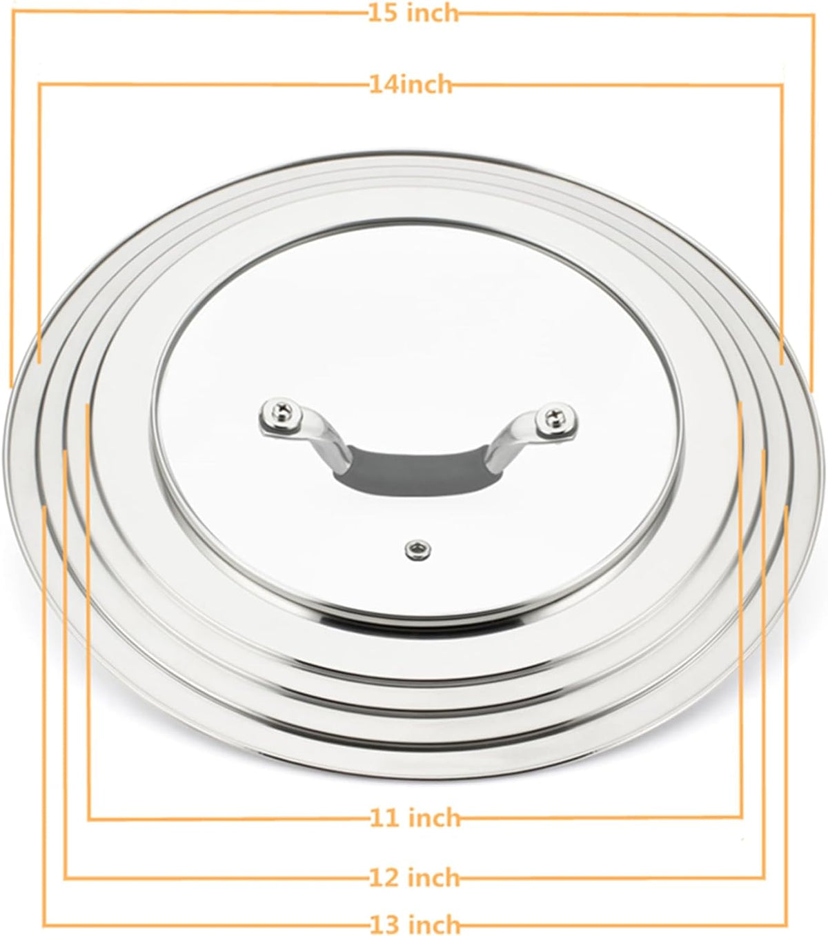 Stainless Steel Universal Lid for Pans Pots Fits 8.25 9 10 11 12 Inch Cast Iron Skillets Frying Pans Woks - Design with Heat Resistant Handle and Vent Hole - Black Handle