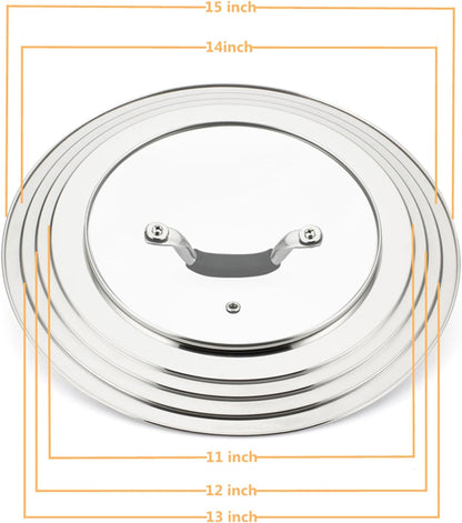 Stainless Steel Universal Lid for Pans Pots Fits 8.25 9 10 11 12 Inch Cast Iron Skillets Frying Pans Woks - Design with Heat Resistant Handle and Vent Hole - Black Handle