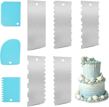 5PCS 9 Inch Cake Scraper Set Stainless Steel Smoother Comb Double Sides