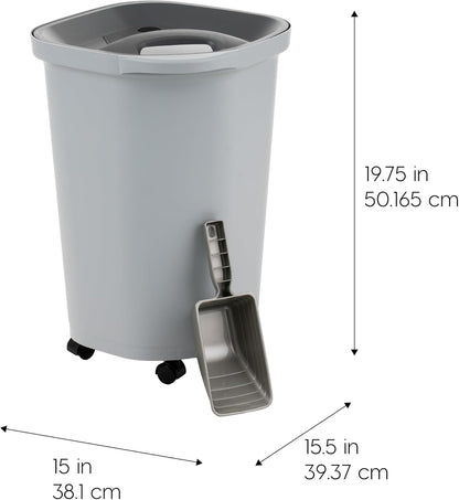 IRIS USA Airtight Dog Food Storage Container, Up to 30 lbs, Attachable Wheels, for Dog Cat Bird and other Pet Food Storage Bin, Keep Fresh, Easy Mobility, BPA Free, Black