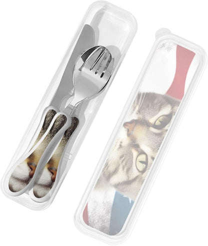 3-Piece Kids Silverware Set With Storage Case, Stainless Steel Reusable Children Safe Knife Spoon Fork Set Blue Active Girl Running Sunset Children Flatware Set For Kids Lunch Box - Colors B