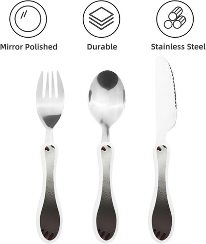 3-Piece Kids Silverware Set With Storage Case, Stainless Steel Reusable Children Safe Knife Spoon Fork Set Blue Lotus Floral Children Flatware Set For Kids Lunch Box