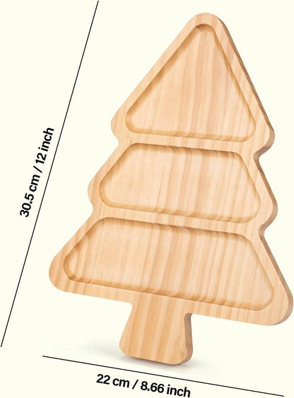 Divided Wood Serving Tray, Rectangular Tray Chip and Dip Platter, Serving Tray with 5 Sections for Appetizers & Snacks, Veggie Platter, Food Trays for Party 12'' x 8.7'' x 0.6''