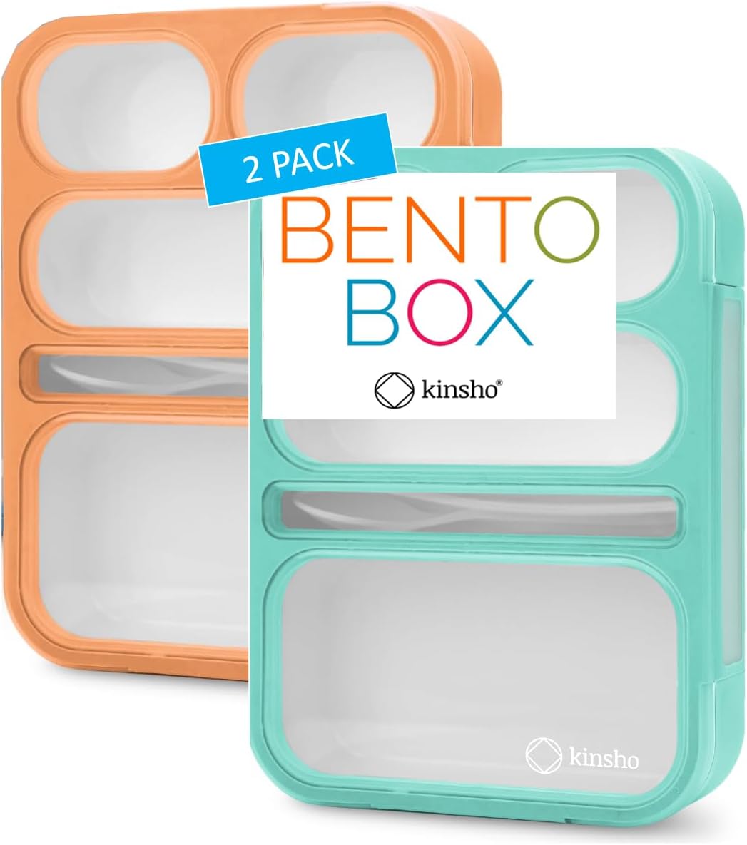 Bento Lunch Box Kids & Adults, Lunch and Snack Containers for Boys & Girls with 3 Compartments - School, Work Daycare, Meal Planning Portion Control Container, BPA-Free Boxes, Utensils, Blue 1 pack