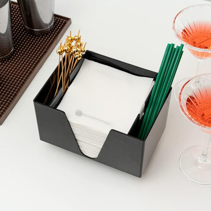 Restaurantware Bar Lux 7.9 Inch x 5.5 Inch Napkin Holder 1 3-Compartment Condiment Caddy - Rectangle Tabletop Black Plastic Napkin Caddy Refillable Easy Access