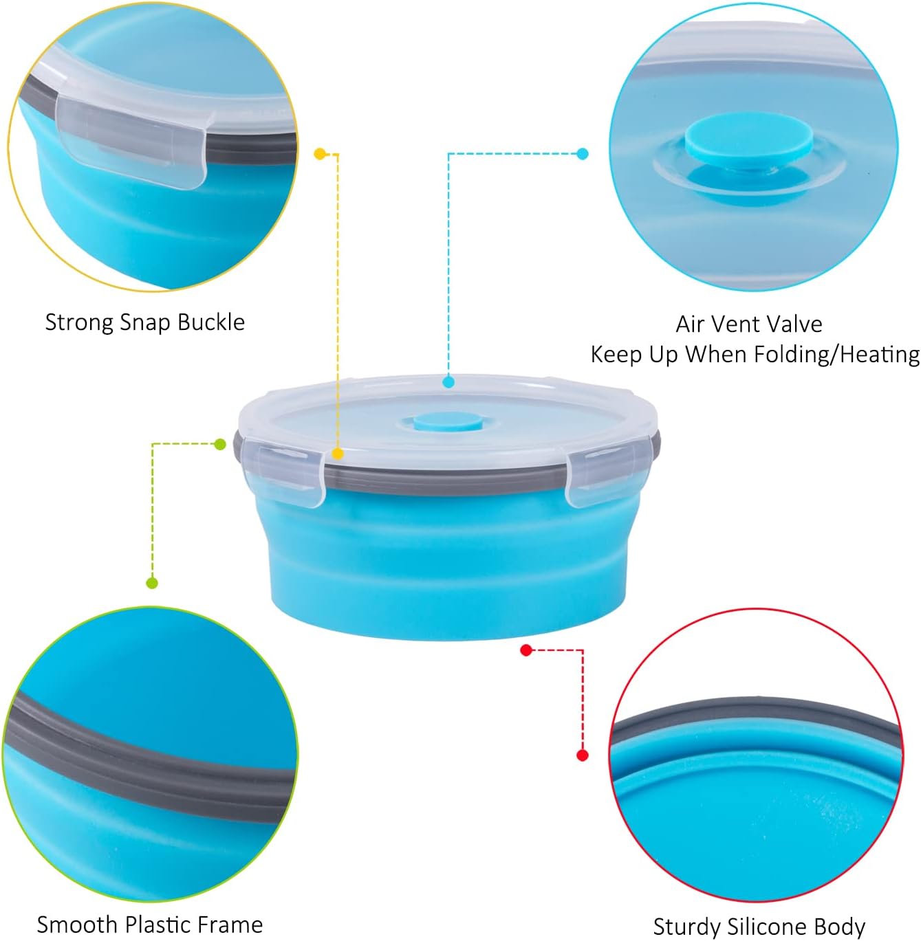 Collapsible Food Storage Containers with Lids, 4 Pack, 40 oz Silicone 1-Compartment Meal Prep Containers Reusable, Lunch Bento Boxes for Adults, Microwave Freezer Dishwasher Safe, BPA-Free, Black