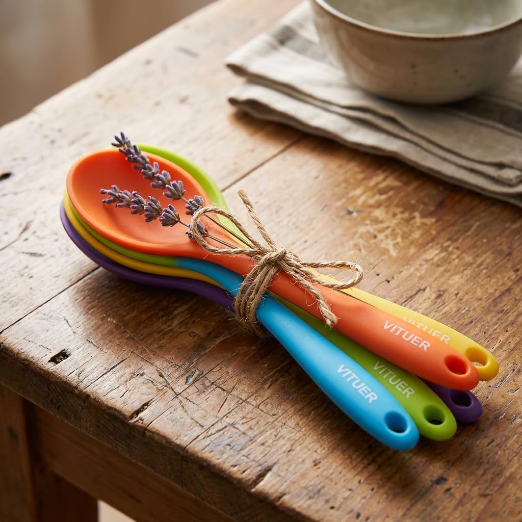 5PCS Silicone Serving Spoons Set, Vituer Heat Resistant Kitchen Spoons for Cooking, Mixing, Stirring and Serving, Dishwasher Safe (5 Pack, Multicolor)