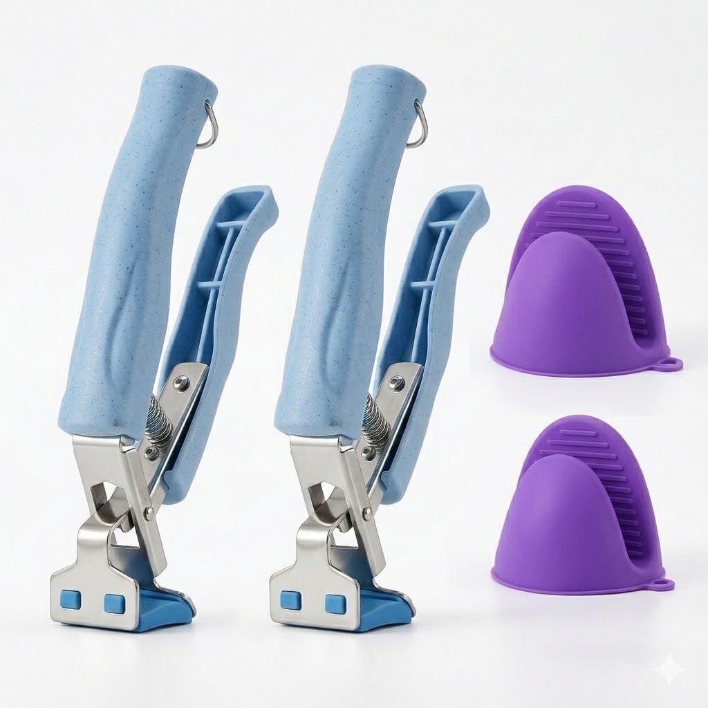 Anti Scald Plate Gripper and Thick Silicone Pinch Mitts Set, Hot Bowl Holder Retriever Tongs, Heat Resistant Oven Gloves Clip for Moving Hot Dishes