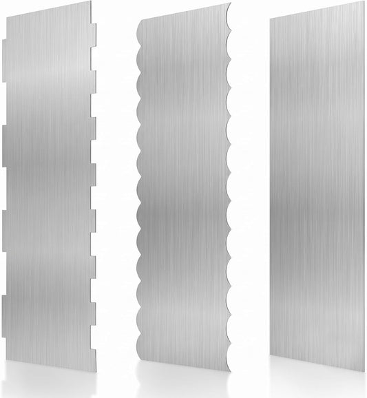 Metal Cake Scraper, 3 Pack Stainless Steel Icing Smoothers, 8.6 x 3 Inchs