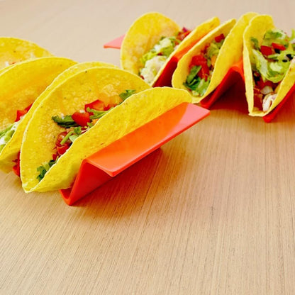 TP Taco Holder Stands, Set of 2 Melamine Large Taco Serving Rack Tray with Handle, Holds 3 Tacos, Dishwasher Safe, Ideal for Taco Night, Party, Home, Fiesta, Talavera Tile