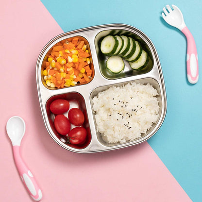 Set of 2 Stainless Steel Rectangular Divided Plates Tray 5 Sections Dinner Plates for Adults - Unbreakable Metal Plate for Campers, and Portion Control Reusable Plate