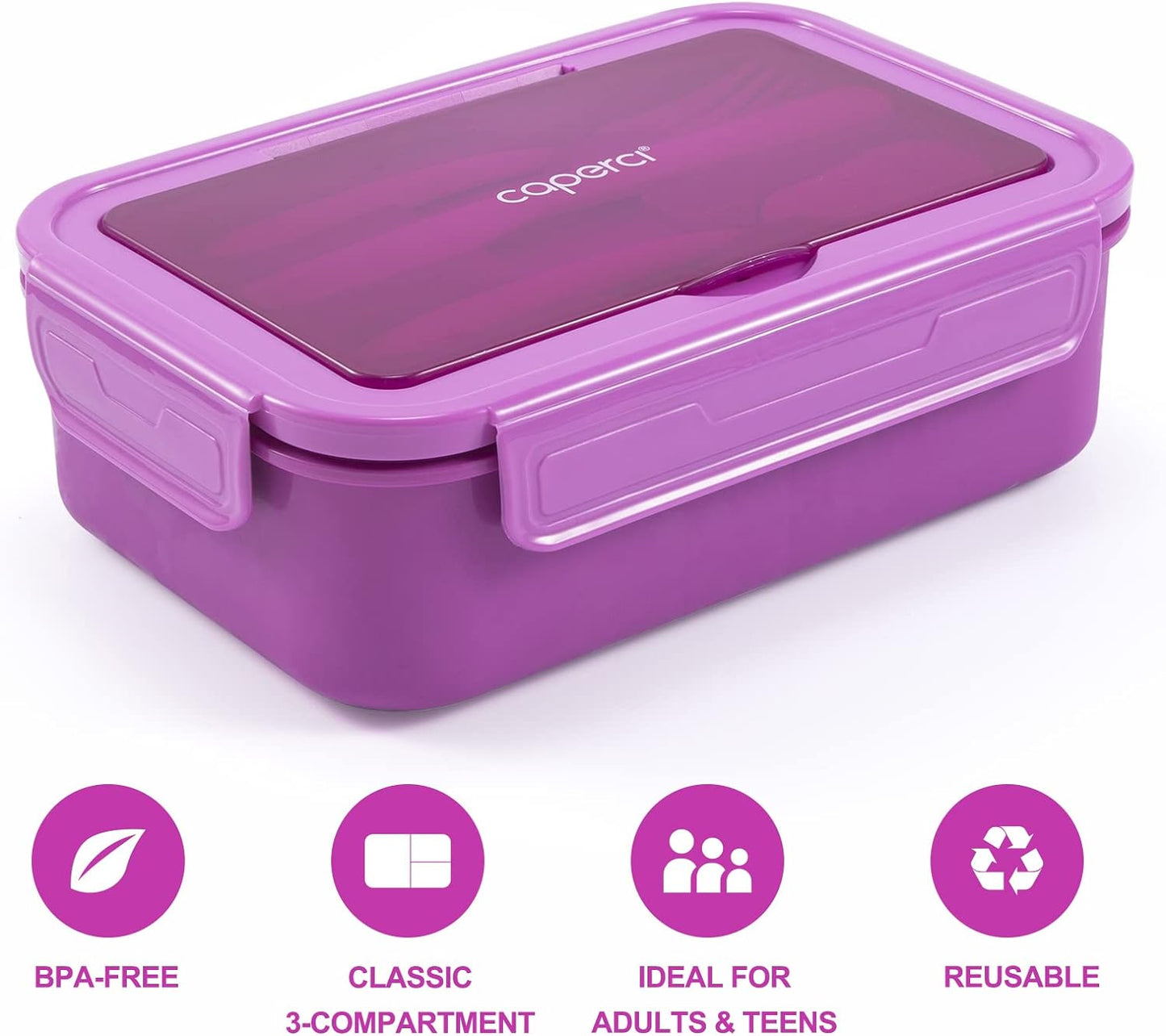 Caperci Classic Bento Box Adult Lunch Box for Older Kids - Leakpoof 47 oz 3-Compartment Lunch Containers for Adults and Teens, Built-in Utensil Set, Ideal for On-the-Go Balanced Eating,Khaki Green