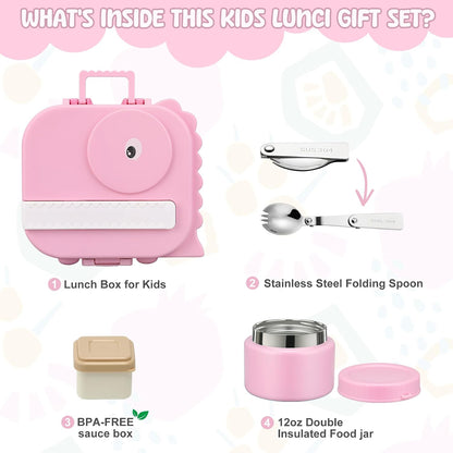 Lunch Box Kids, Leak Proof 5 Compartment Bento Box for Kids, 13oz Thermo for Hot Food Kids Lunch Box,Hot Lunch Box for School Travel