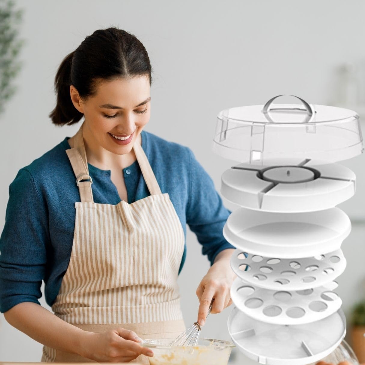 Crazy Chef 6-in-1 Collapsible Cupcake Carrier with Lid, Multi-Use Food Storage Container for Cupcakes, Deviled Eggs, Cakes, Pies, and Chips & Dip, BPA-Free with Free Cake Frosting Spatula