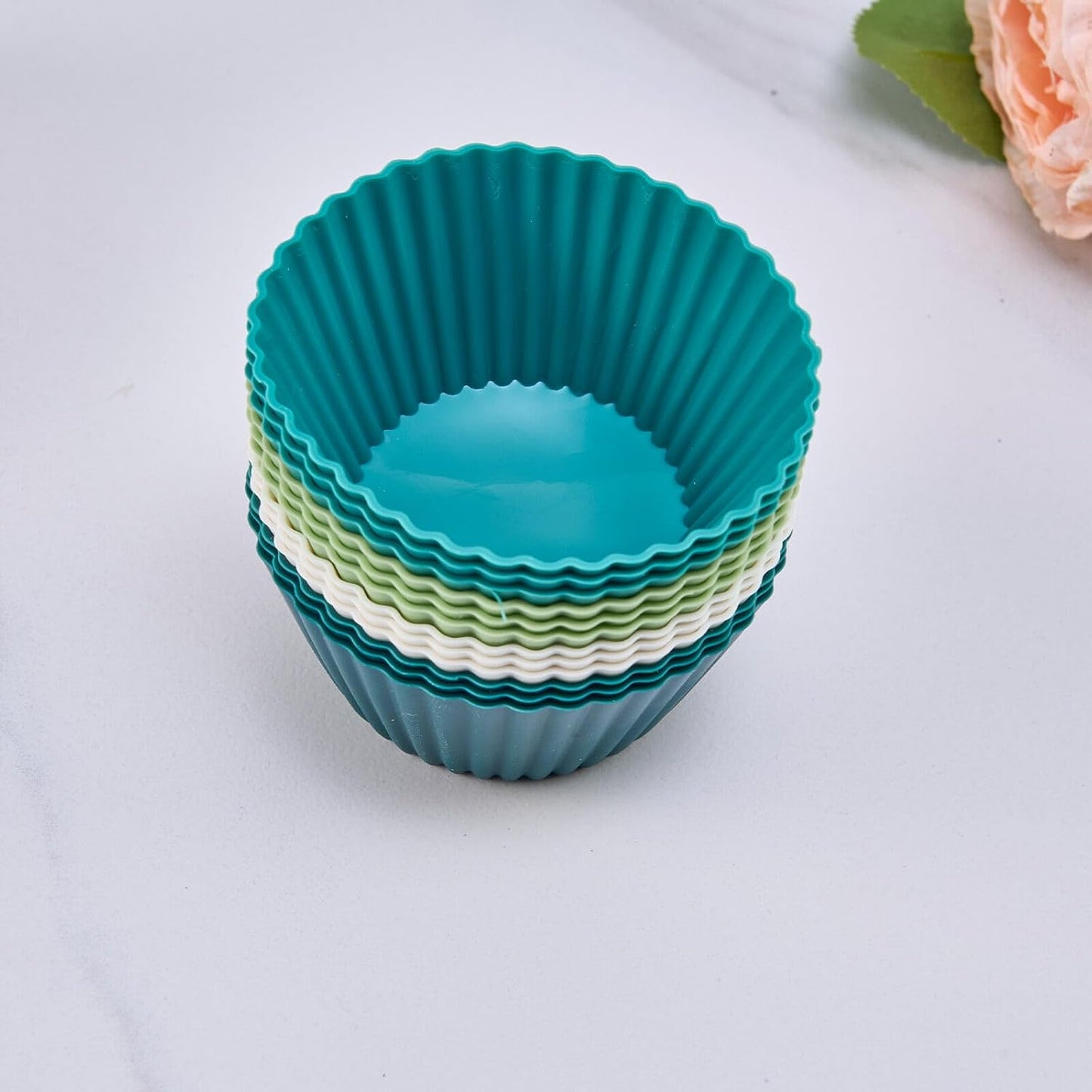 12 Pack Silicone Cupcake Liners - Reusable Baking Cups, Non-Stick Muffin Liners & Cup Cake Set
