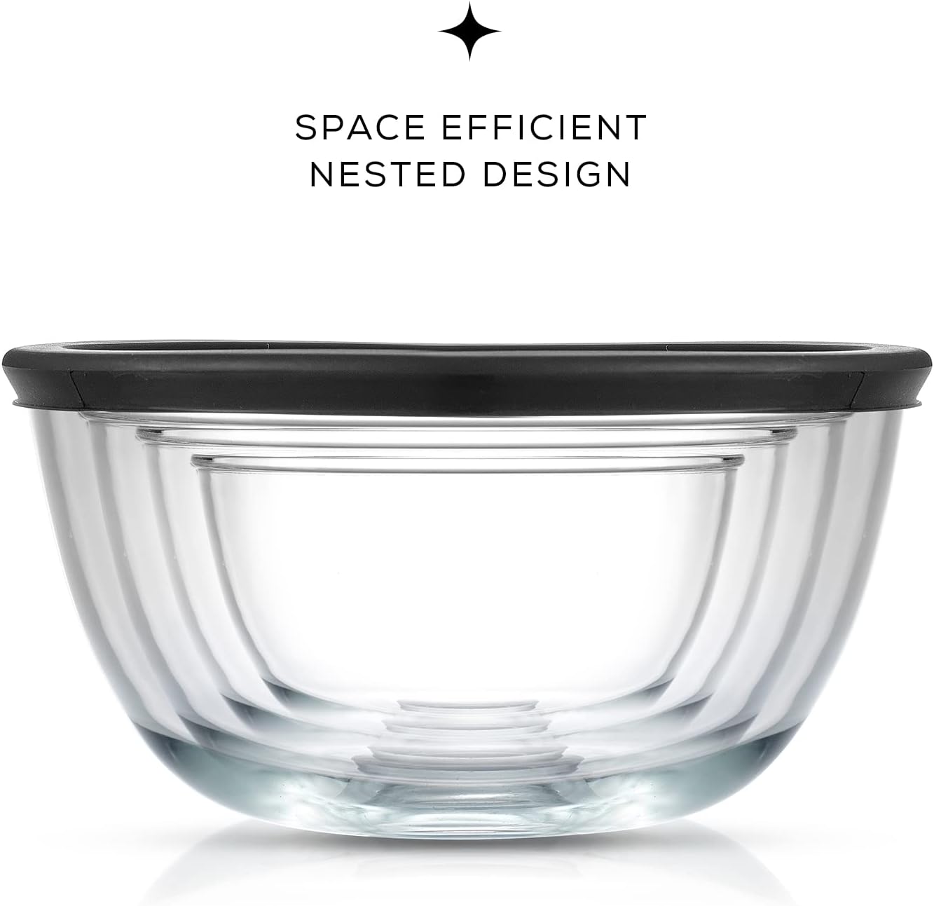 JoyJolt Kitchen Mixing Bowls - 8pc Glass with Lids Set – Neat Nesting Large Bowl Batter Cooking Storage and Big Salad BPA-Free Black