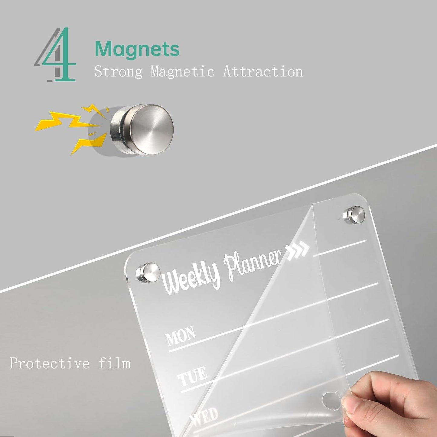Magnetic Calendar for Refrigerator，Fridge Calendar for Weekly Calendar Set， Includes 6 Dry Erase Markers, 1 Towel,8 Magnetic Column Silicone Pads，House Must Haves
