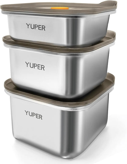 YUPER Stainless Steel Food Storage Containers, Large Meal Prep Container Sets with Lids, BPA Free, Leak Proof & Airtight, Microwave, Dishwasher, Fridge, Freezer & Oven Safe, 3 Pack (84+125+162OZ)