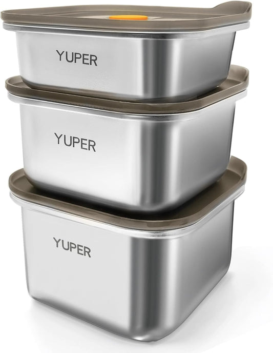 YUPER Stainless Steel Food Storage Containers, Large Meal Prep Container Sets with Lids, BPA Free, Leak Proof & Airtight, Microwave, Dishwasher, Fridge, Freezer & Oven Safe, 3 Pack (84+125+162OZ)