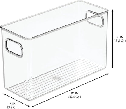iDesign Slim Clear Plastic Storage Bin, Tall Narrow Organizer for Kitchen, Fridge, or Pantry, 4-Pack