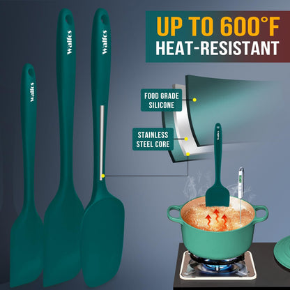 Walfos 600°F High Heat Resistant Silicone Spatula Set of 5- Food Grade Rubber Spatula Set for Baking Cooking & Mixing - BPA Free, Non Stick and Dishwasher Safe,black