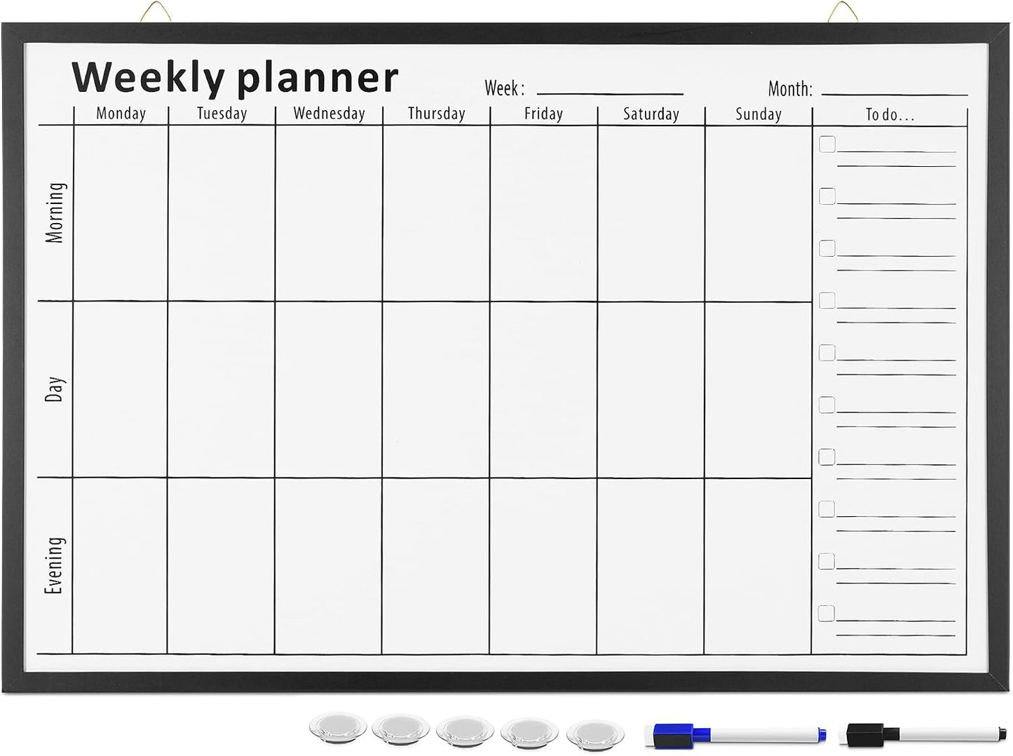 Navaris Weekly Planner White Board - 24" x 36" Magnetic Dry Erase Whiteboard Calendar with 7-Day Week Plan for Wall - Includes Markers and Magnets