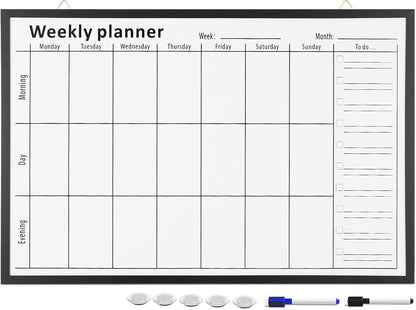 Navaris Weekly Planner White Board - 24" x 36" Magnetic Dry Erase Whiteboard Calendar with 7-Day Week Plan for Wall - Includes Markers and Magnets