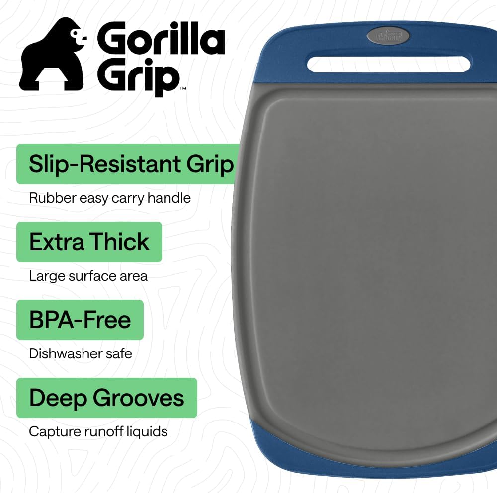GORILLA GRIP BPA-Free Reversible Kitchen Cutting Board Set of 3, US Designed, Nonporous, Juice Grooves Catch Liquid, Slip Resistant Border, Dishwasher Safe, Durable Large Food Chopping Boards, Black