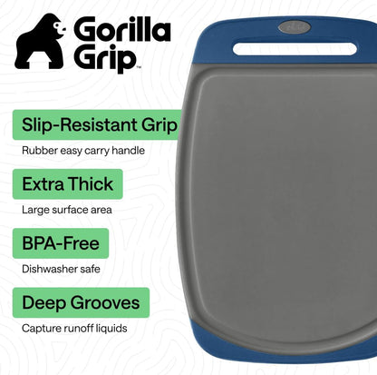 GORILLA GRIP BPA-Free Reversible Kitchen Cutting Board Set of 3, US Designed, Nonporous, Juice Grooves Catch Liquid, Slip Resistant Border, Dishwasher Safe, Durable Large Food Chopping Boards, Black