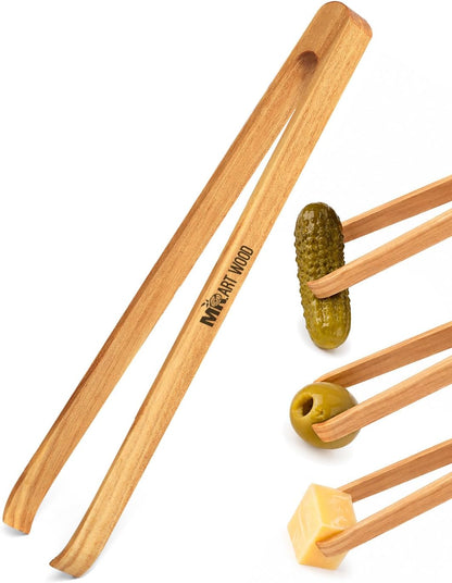 Mini Wooden Tongs for Charcuterie Board & Appetizers - Set of 4 | Small Serving Tongs for Buffet, Chips, Salad & Veggie Trays | 6-Inch Wooden Toaster Tongs for Toast, Pickles & Snacks