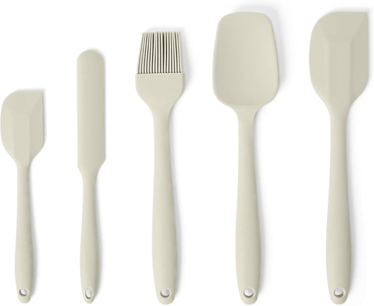 Amazon Basics Silicone Spatulas, 5-Piece Set, Heat-Resistant, Food-Grade, BPA-Free, Non-Slip Handle, Safe for Nonstick Cookware, Dishwasher-Safe, Linen Gray