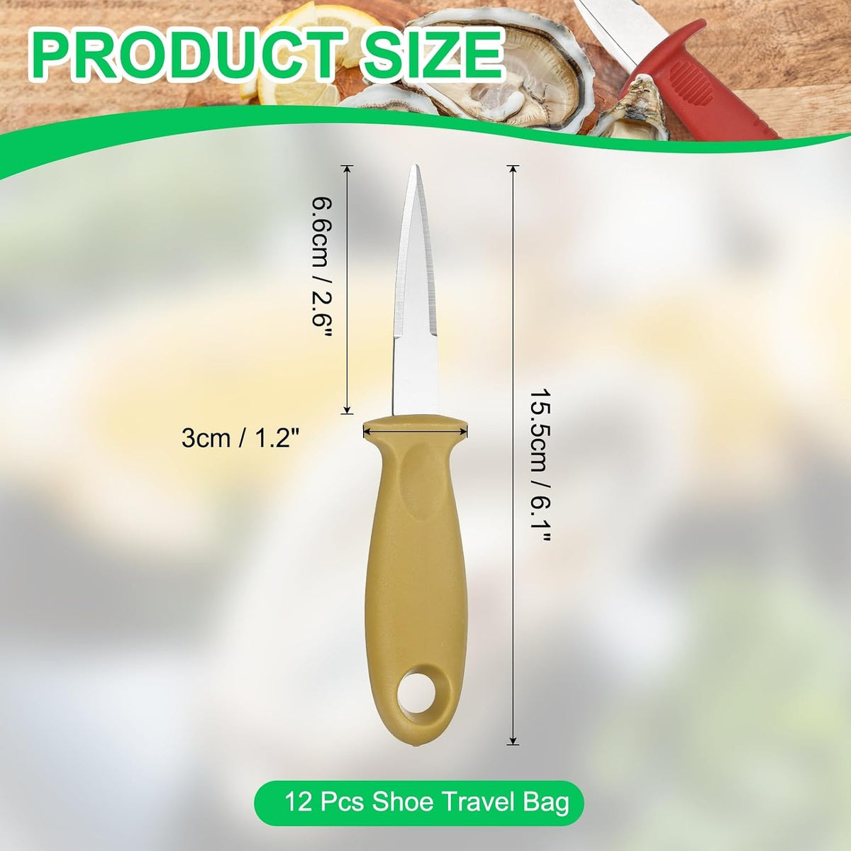 uxcell 12 Pcs Stainless Steel Oyster Shucking Knife, Oyster Shucking Shell Opener Knife Non-Slip for Shellfish Opening Seafood Restaurants Home Use, Green
