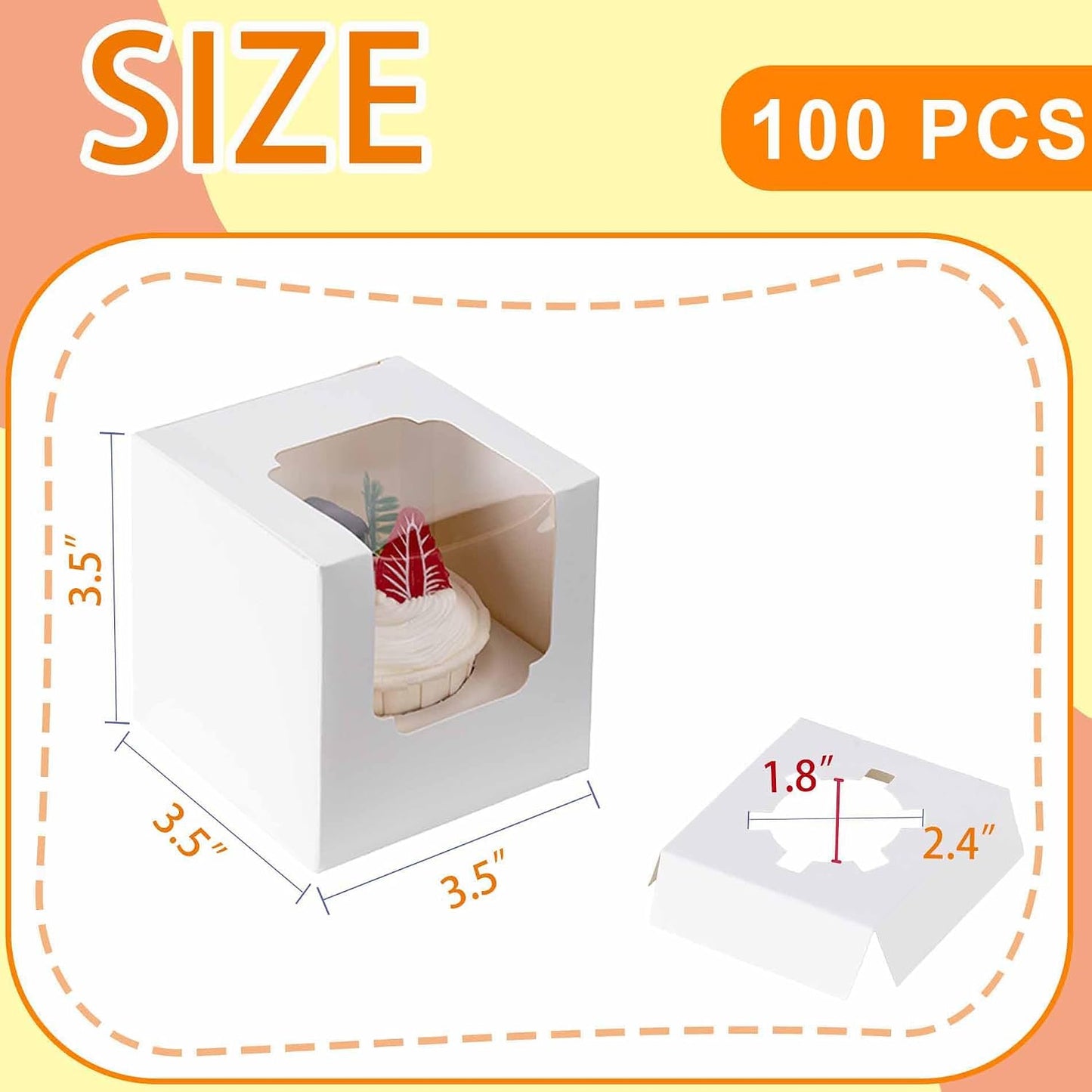 BOOMIBOO 50 Pack Individual Cupcake Containers, Cupcake Boxes with Window, Food Grade Cupcake Holders with Inserts, Stackable Deep Cupcake Carrier (White)