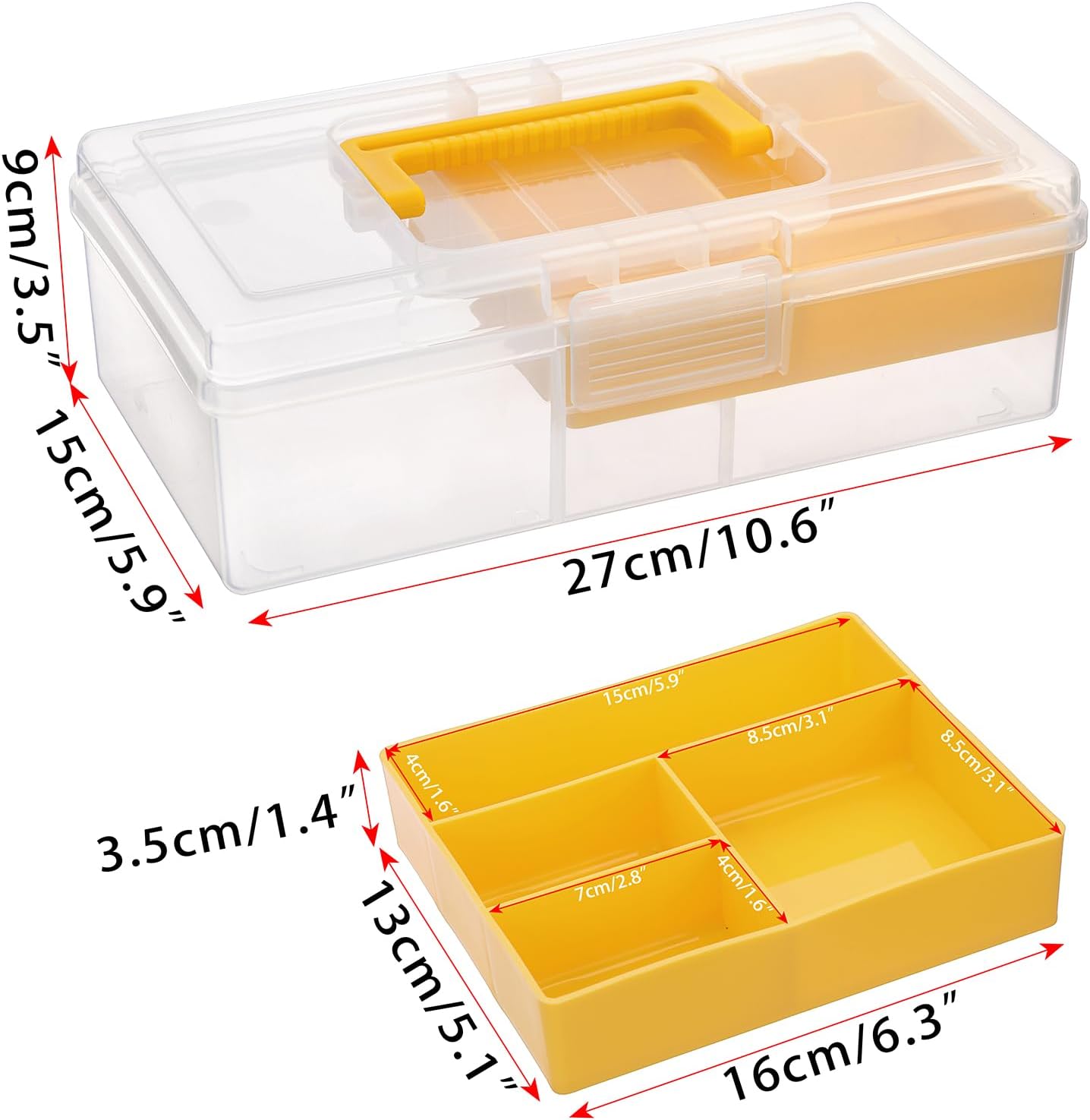 JUXYES Clear Art Craft Supply Storage Bin Sewing Box With Handle Lid | Clear Stackable Latching Craft Storage Bin for School Office, Organizing Stationery, Sewing, Art Craft, DIY Supplies