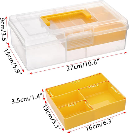 JUXYES Clear Art Craft Supply Storage Bin Sewing Box With Handle Lid | Clear Stackable Latching Craft Storage Bin for School Office, Organizing Stationery, Sewing, Art Craft, DIY Supplies