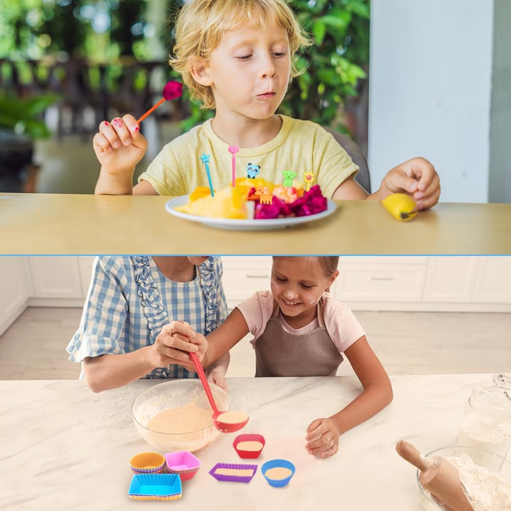 70 PCS Silicone Lunch Box Dividers Kit, SourceTon Bento Box Accessories,18pcs Silicone Cupcake Liners with 52pcs Food Picks