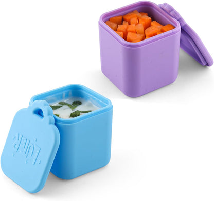 2PCS Dip Containers Compatible with, 4oz Silicone Salad Dressing Container To Go for Most Bento Lunch Box Condiment Dipping Sauce Cups with Lids for Kids School Picnic Travel (Orange, Purple)