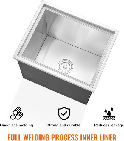 Happybuy Drop in Ice Chest 18L x 12W x 14.5H Inch Stainless Steel Ice Cooler with Sliding Cover Drop in Ice Bin Included Drain-Pipe and Drain Plug for Cold Wine Beer