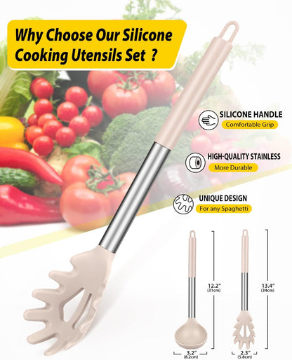 BUNDLEPRO Silicone Soup Ladle and Pasta Spoon Set, 2 Pack, Gray