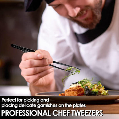 Gutsdoor 8 Inch Plating Tweezers Stainless Steel Precision Culinary Tweezer Silver Kitchen Straight Tweezers Tongs