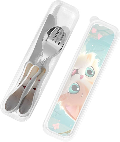 3-Piece Kids Silverware Set With Storage Case, Stainless Steel Reusable Children Safe Knife Spoon Fork Set Blue Lotus Floral Children Flatware Set For Kids Lunch Box