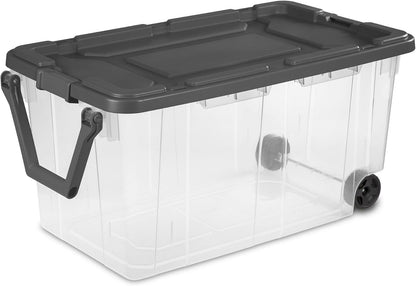 Extra Large Storage Bin, 40 Gallon Wheeled Plastic Storage Container with Handle, Green, Pack of 2 (GREEN)