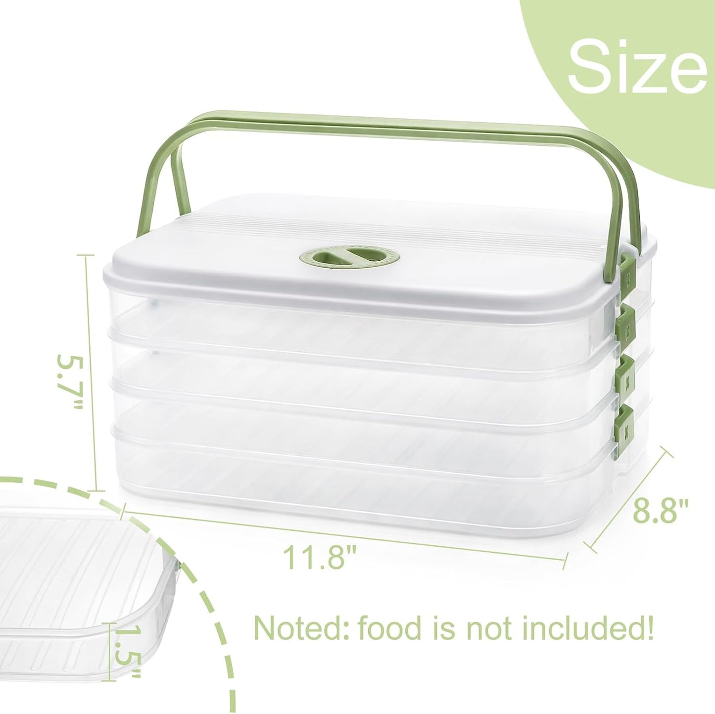 WUWEOT Plastic Cookie Storage Box with 4 Layers, Transport Snack Container Cookie Carrier, Stackable Dumpling Box Refrigerator Container with Lid and Handle for Desserts Cupcakes Snacks Dumplings