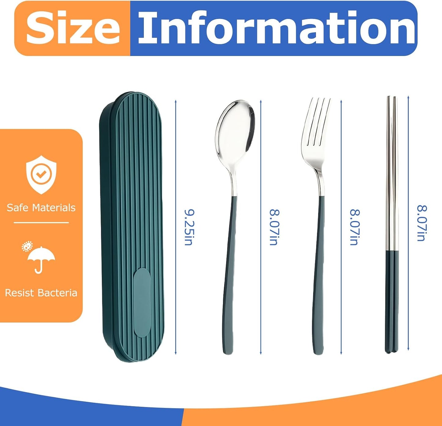 3-Piece Reusable Cutlery Set with Case - Stainless Steel, Heart-Shaped, Includes Chopsticks, Knife, Fork, Spoon, Travel & Camping (ORANGE)