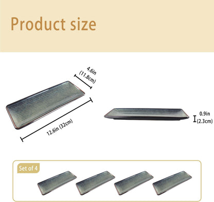 Porcelain Rectangular Plates, Large Cookie Trays, Set of 4, Shatterproof, Dishwasher-Safe, Perfect for Sushi, Baguettes, Snacks, Appetizers, Rolls, or Table Centerpieces.