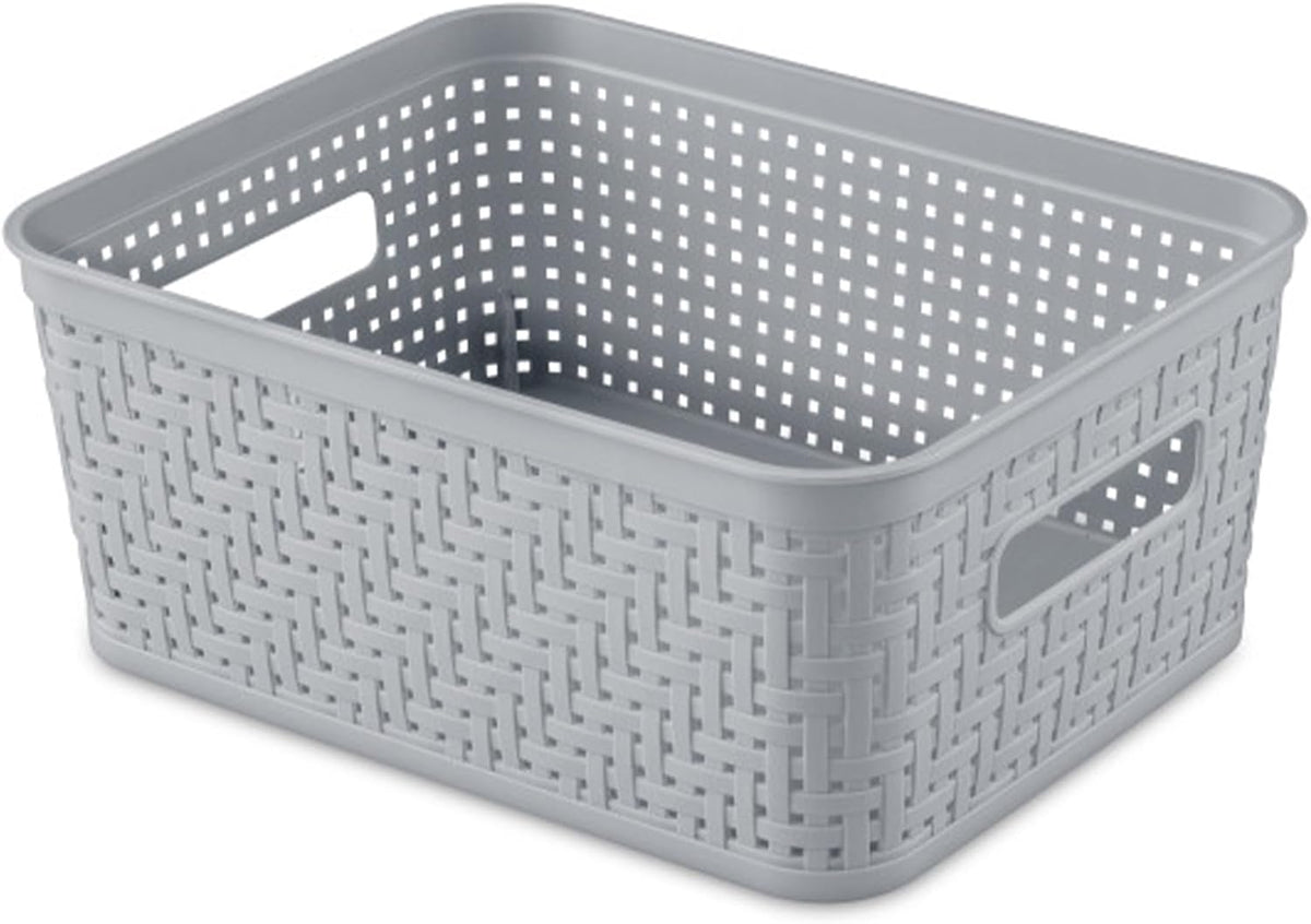 Sterilite 6-Pack Tall Basket, Woven Plastic Storage Baskets for Organization, Cement - Organizing Bin Containers with Handles for Bedroom, Bathroom, Dorm, and Closet