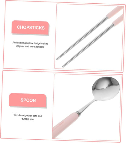 Garneck Portable Cutlery Set for Boys and Girls Lunch Box Utensils Spoon Chopsticks Reusable Silverware Set Case Travel Silverware Stainless Steel