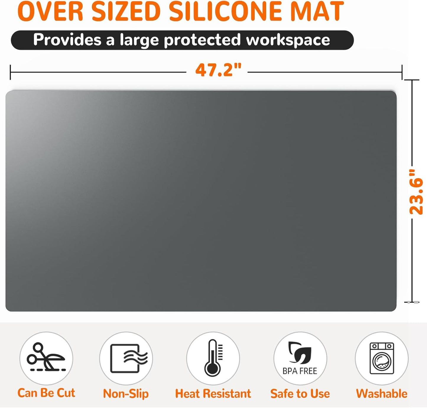 Warome Silicone Mat,78.7”x 23.6” Heat Resistant Mats for Countertop,Extra Large Countertop Protector Mat, Multi-functional Cuttable Kitchen Counter Mat, Silicone Mats for Kitchen Counter/Crafts- Grey
