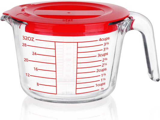 Measuring Cup 4 Cup/1000ML Glass liquid Measuring Cups with Lids