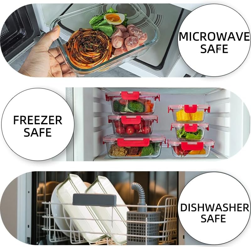12 Pack Glass Storage Containers Transparent, Stackable Design Meal Prep Containers for Food Storage, Home, Kitchen & Pantry Organization, Microwave/Freezer/Dishwasher Safe